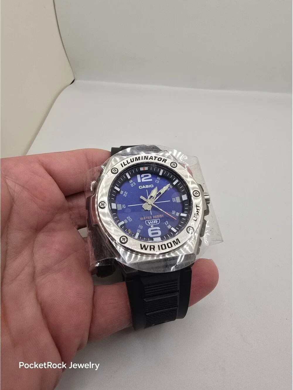 NEW Casio Illuminator WR 100M Quartz Analog Blue Dial Black Resin Strap Watch